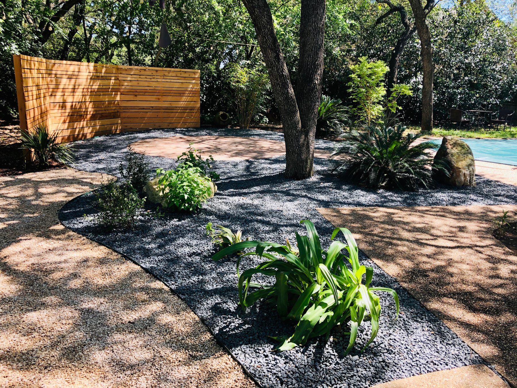 Gravel landscape beds and plantings